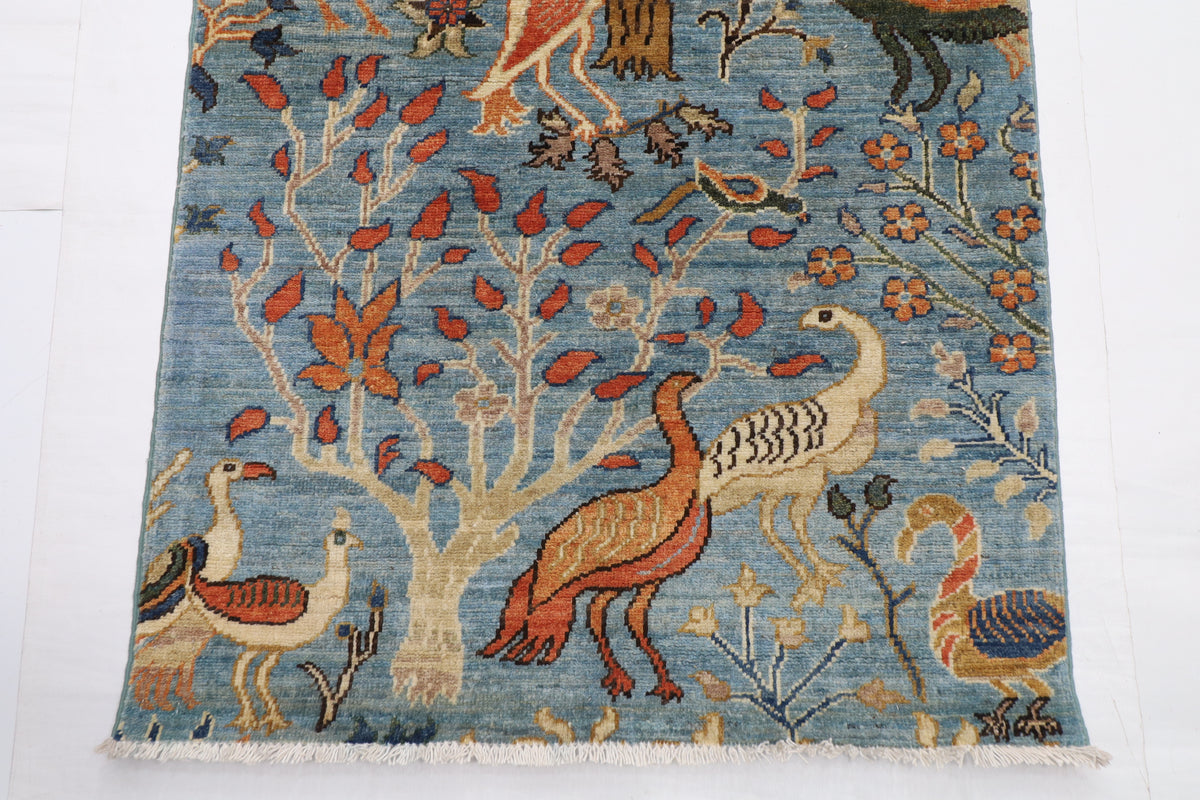 84 x 482 cm | Birds Runner Design Hand Knotted Veg Dye Wool Afghan Carpet