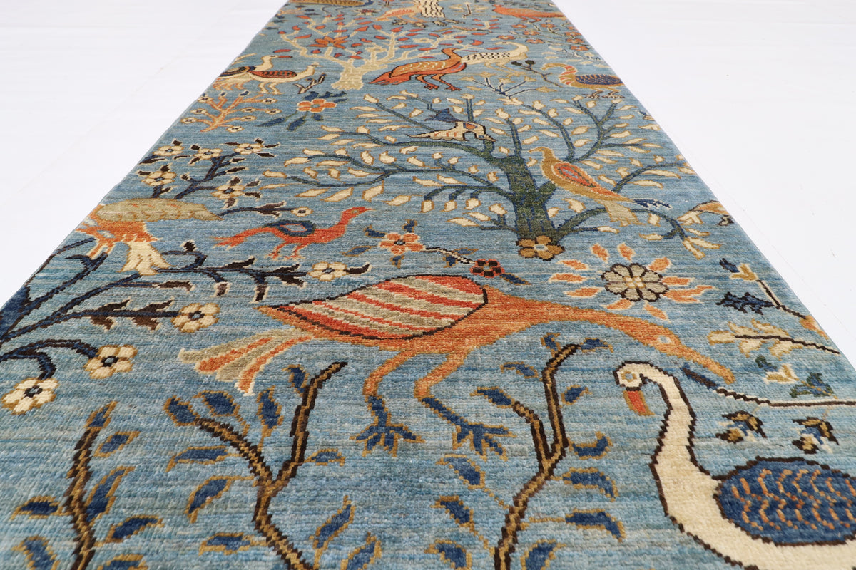 84 x 482 cm | Birds Runner Design Hand Knotted Veg Dye Wool Afghan Carpet