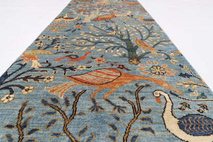 84 x 482 cm | Birds Runner Design Hand Knotted Veg Dye Wool Afghan Carpet