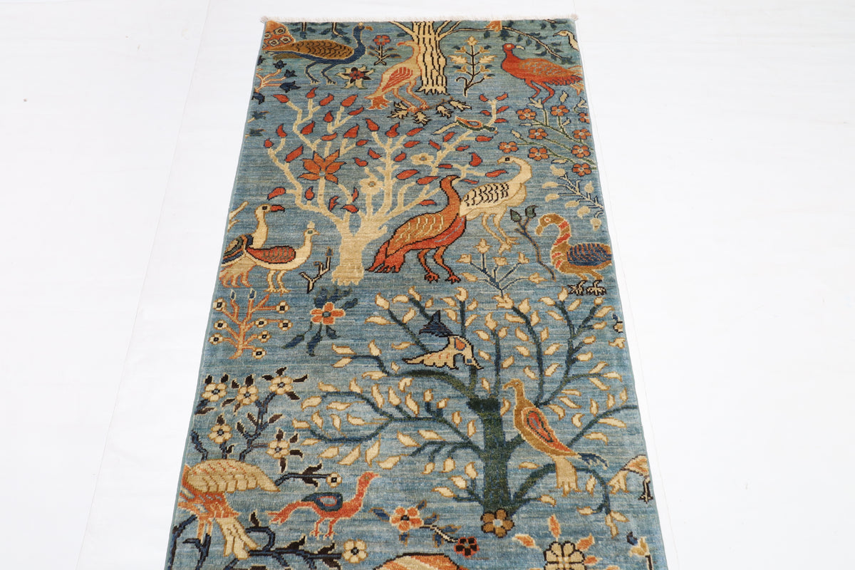 84 x 482 cm | Birds Runner Design Hand Knotted Veg Dye Wool Afghan Carpet