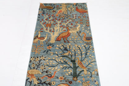 84 x 482 cm | Birds Runner Design Hand Knotted Veg Dye Wool Afghan Carpet