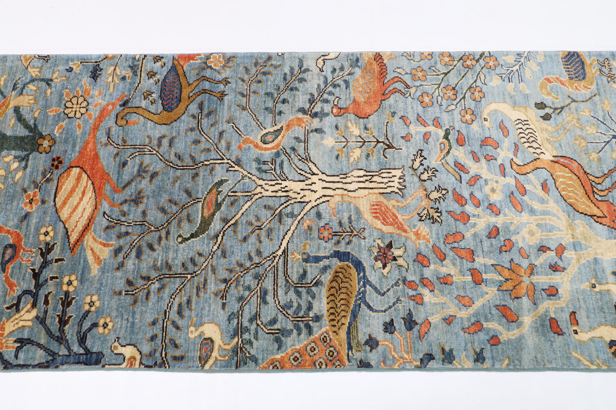 84 x 482 cm | Birds Runner Design Hand Knotted Veg Dye Wool Afghan Carpet