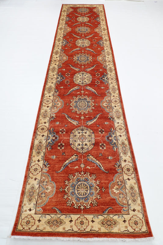 92 x 422 cm | Floral Runner Design Hand Knotted Veg Dye Wool Afghan Carpet