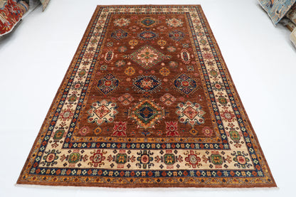 198 x 298 cm | Kazak Brown Oriental Area Rug Afghan Hand Knotted Veg Dye Wool carpet