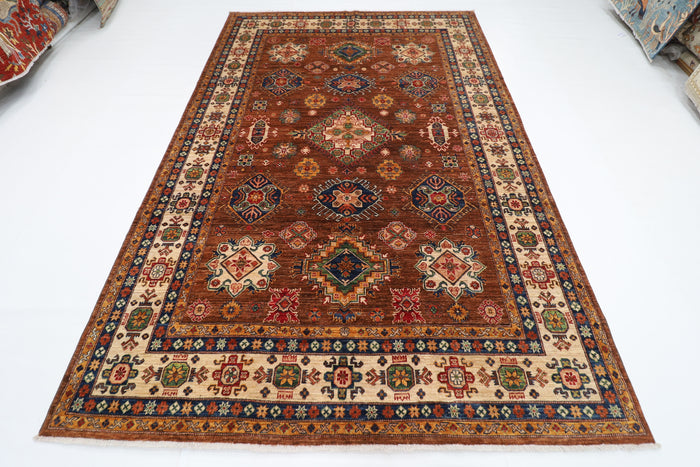 198 x 298 cm | Kazak Brown Oriental Area Rug Afghan Hand Knotted Veg Dye Wool carpet