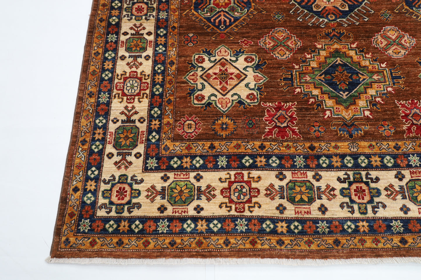 198 x 298 cm | Kazak Brown Oriental Area Rug Afghan Hand Knotted Veg Dye Wool carpet