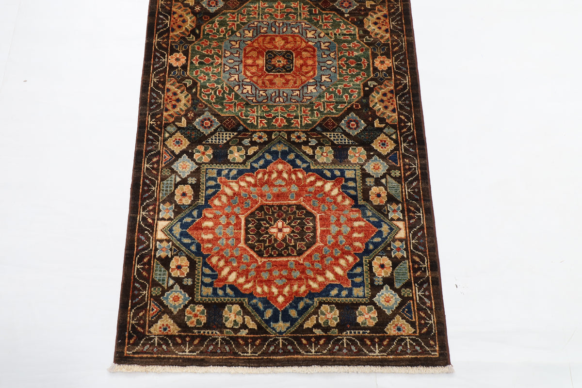 78 x 457 cm | Mamluk Runner Design Hand Knotted Veg Dye Wool Afghan Carpet