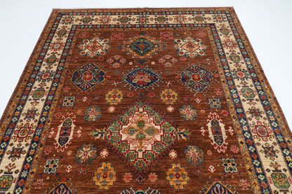 198 x 298 cm | Kazak Brown Oriental Area Rug Afghan Hand Knotted Veg Dye Wool carpet
