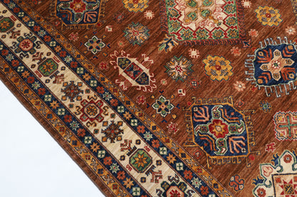 198 x 298 cm | Kazak Brown Oriental Area Rug Afghan Hand Knotted Veg Dye Wool carpet