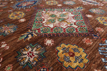 198 x 298 cm | Kazak Brown Oriental Area Rug Afghan Hand Knotted Veg Dye Wool carpet