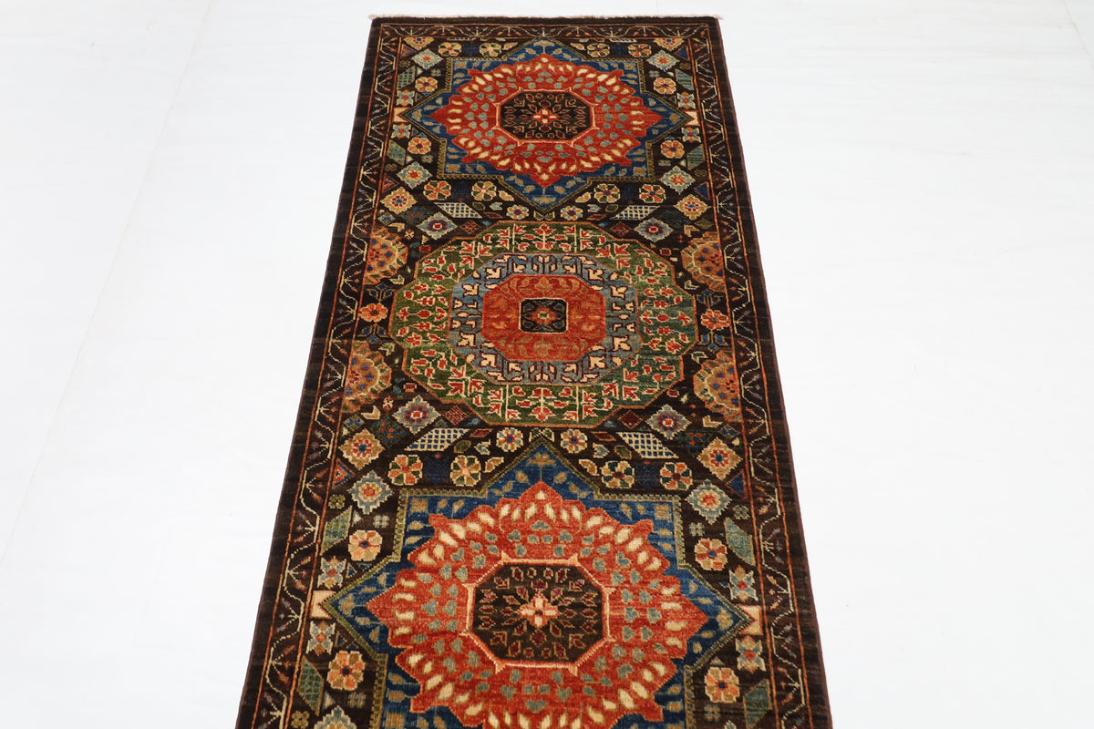 78 x 457 cm | Mamluk Runner Design Hand Knotted Veg Dye Wool Afghan Carpet