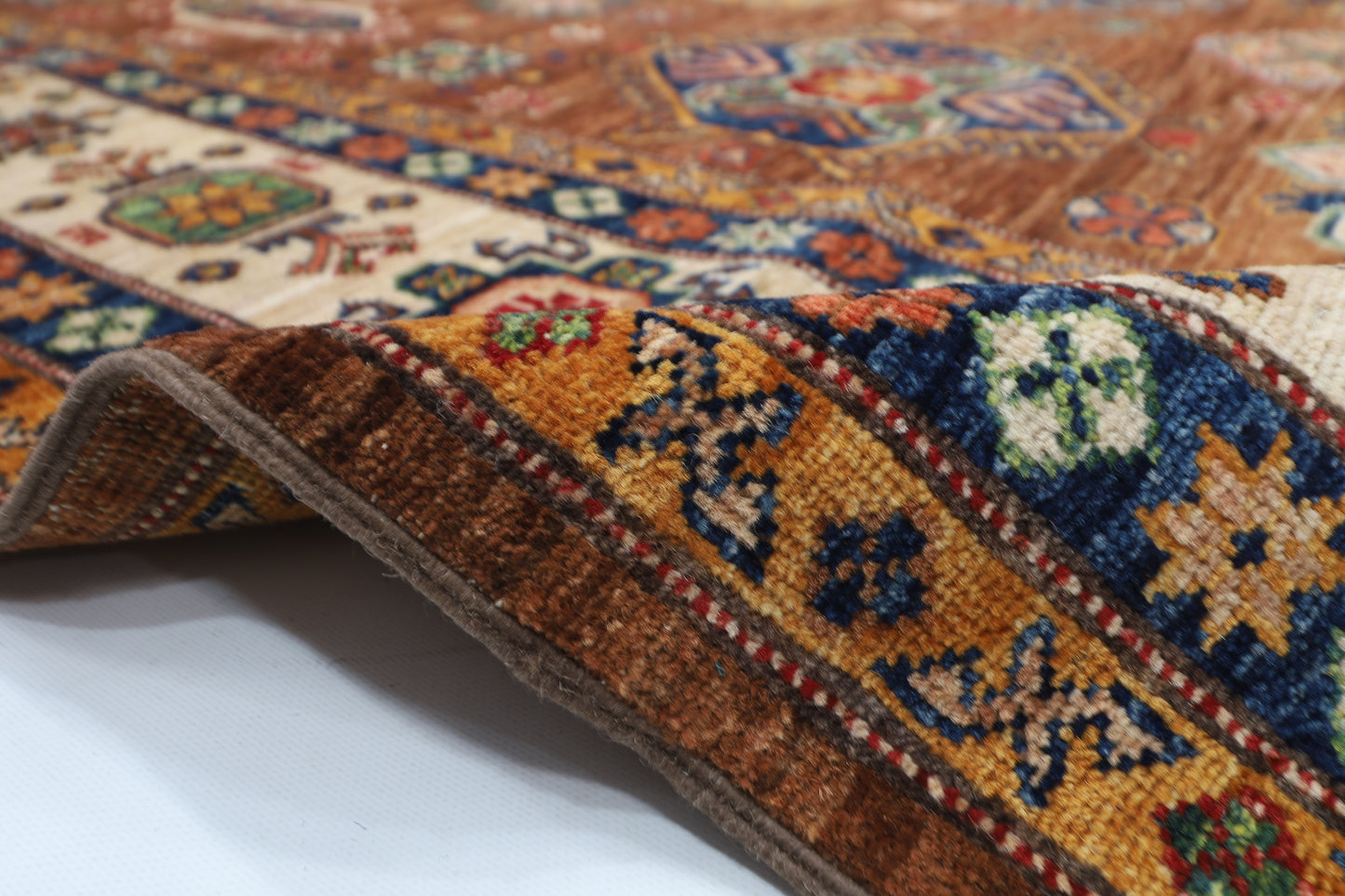 198 x 298 cm | Kazak Brown Oriental Area Rug Afghan Hand Knotted Veg Dye Wool carpet