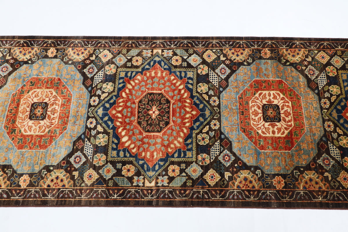 78 x 457 cm | Mamluk Runner Design Hand Knotted Veg Dye Wool Afghan Carpet
