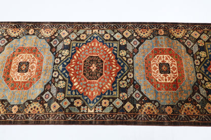 78 x 457 cm | Mamluk Runner Design Hand Knotted Veg Dye Wool Afghan Carpet