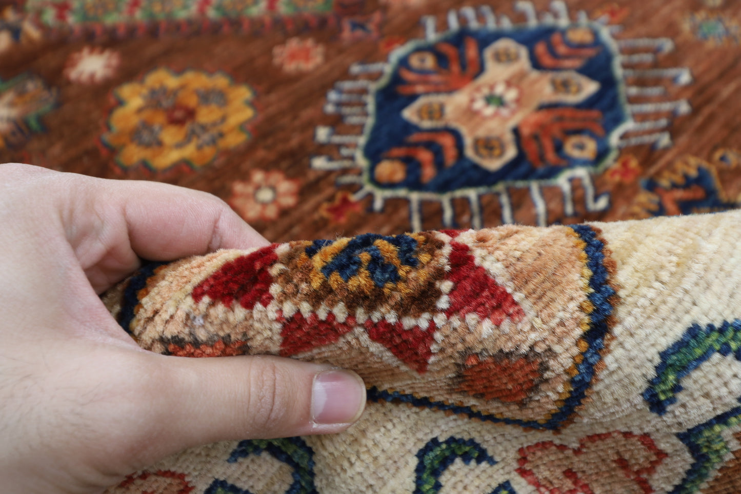 198 x 298 cm | Kazak Brown Oriental Area Rug Afghan Hand Knotted Veg Dye Wool carpet