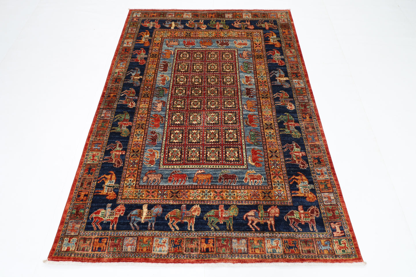 142 x 197 cm | Pazyryk Afghan Tribal Hand Knotted Veg Dye Wool carpet
