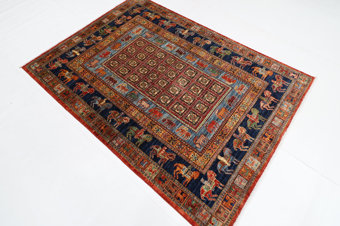 142 x 197 cm | Pazyryk Afghan Tribal Hand Knotted Veg Dye Wool carpet
