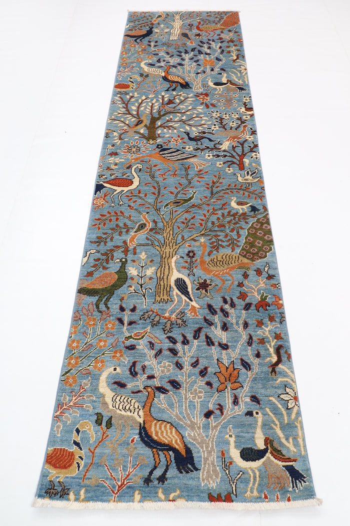 82 x 296 cm | Birds Runner Design Hand Knotted Veg Dye Wool Afghan Carpet
