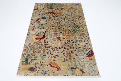 123 x 174 cm | Birds Afghan Tribal Hand Knotted Veg Dye Wool carpet