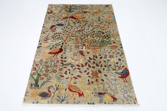 123 x 174 cm | Birds Afghan Tribal Hand Knotted Veg Dye Wool carpet