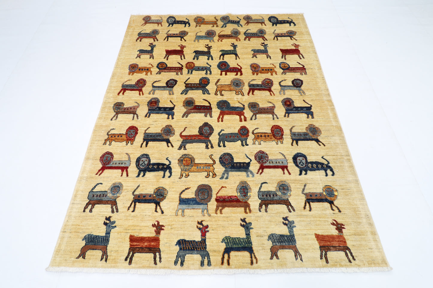 152 x 202 cm | Animal Afghan Tribal Hand Knotted Veg Dye Wool carpet
