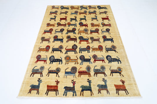 152 x 202 cm | Animal Afghan Tribal Hand Knotted Veg Dye Wool carpet
