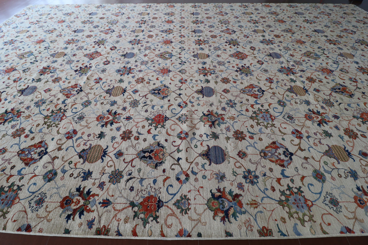 418 x 696 cm | Large Sultani Design Hand Knotted Wool Afghan Carpet