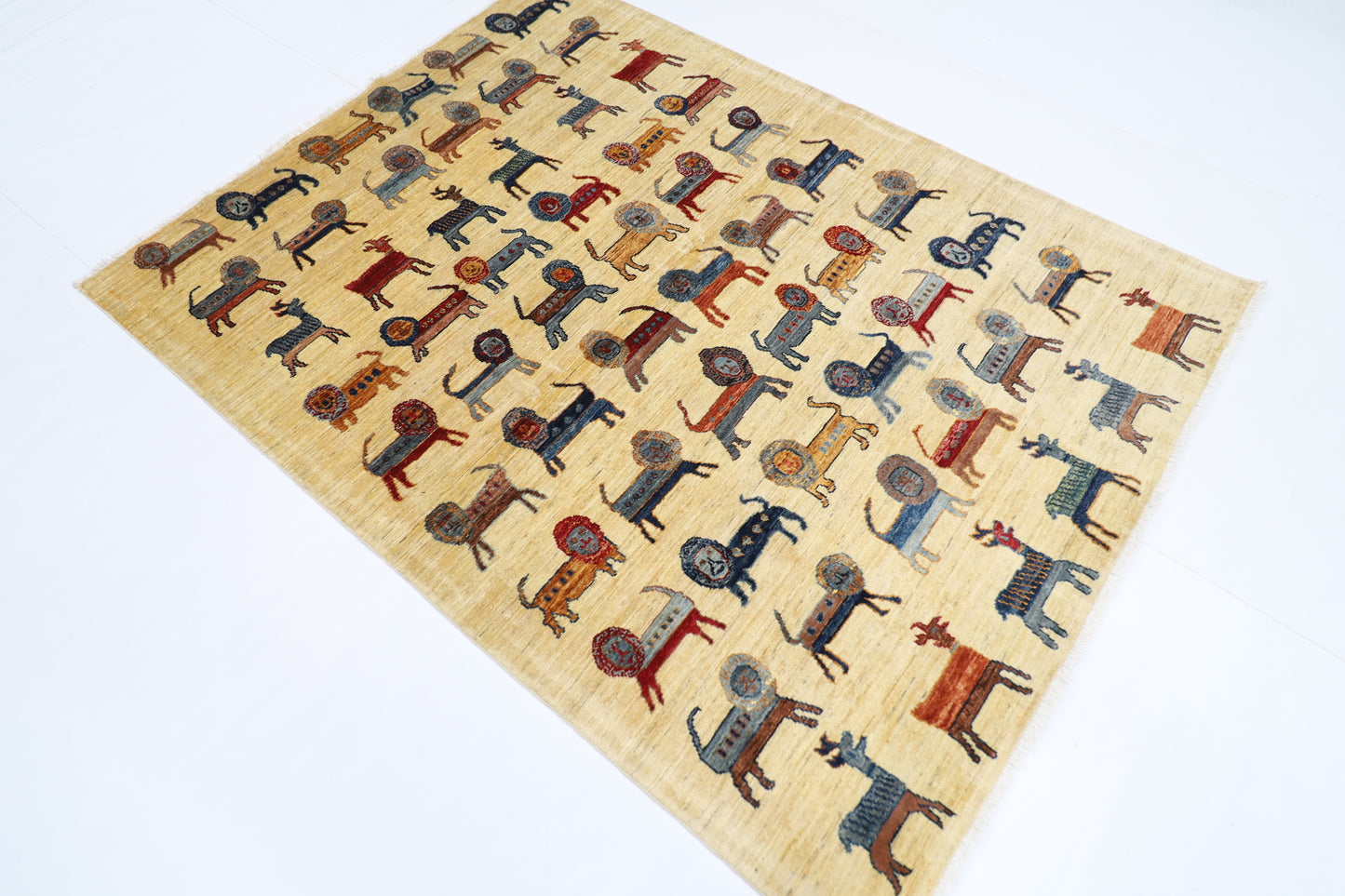 152 x 202 cm | Animal Afghan Tribal Hand Knotted Veg Dye Wool carpet