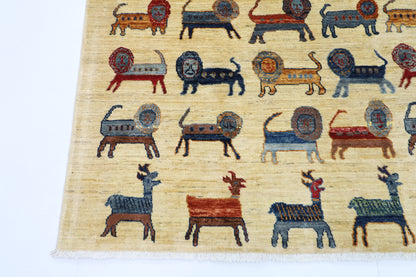 152 x 202 cm | Animal Afghan Tribal Hand Knotted Veg Dye Wool carpet