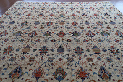 418 x 696 cm | Large Sultani Design Hand Knotted Wool Afghan Carpet