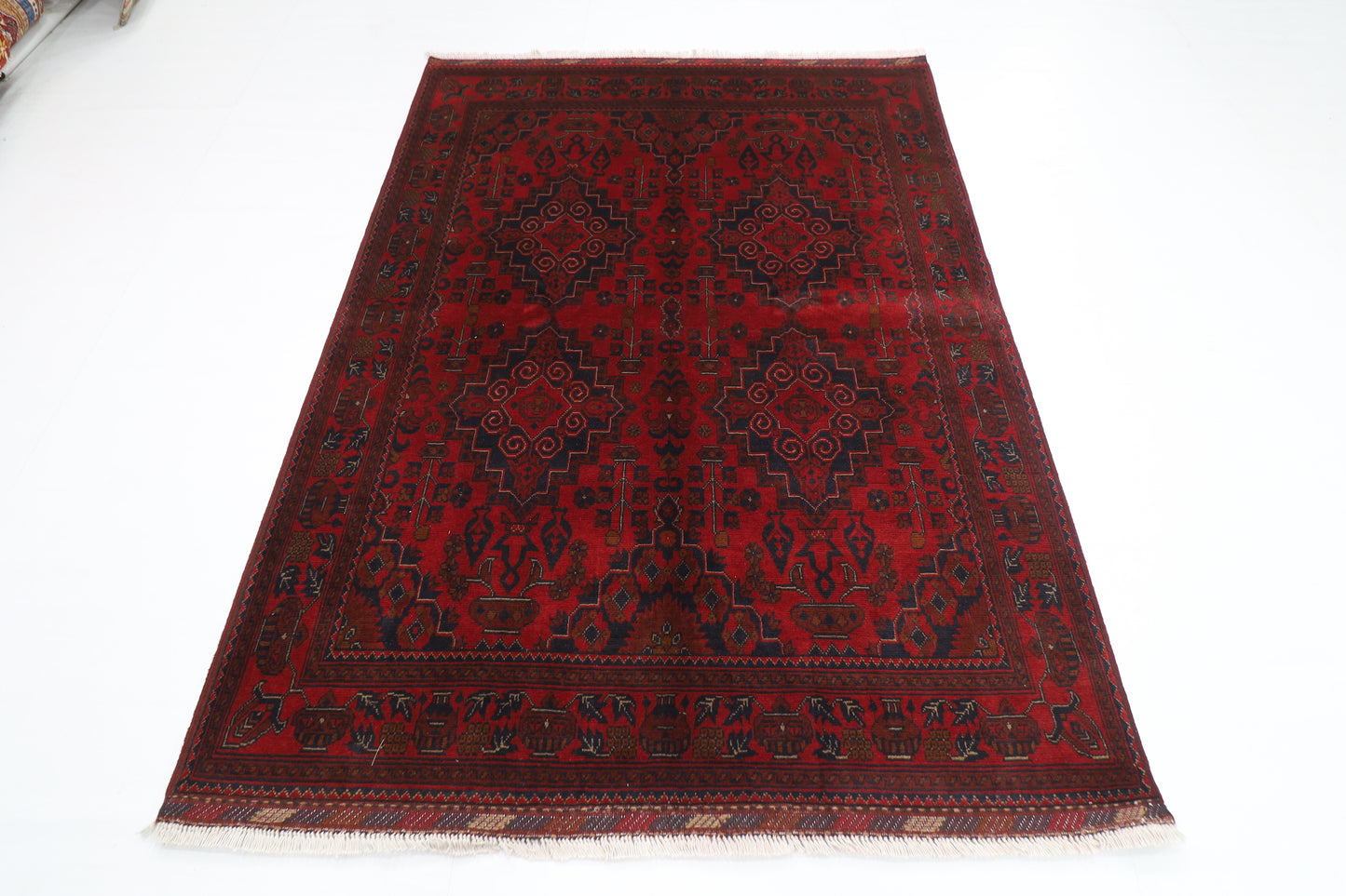 151 x 210 cm | Geometric Red Oriental Area Rug Afghan Hand Knotted Wool carpet