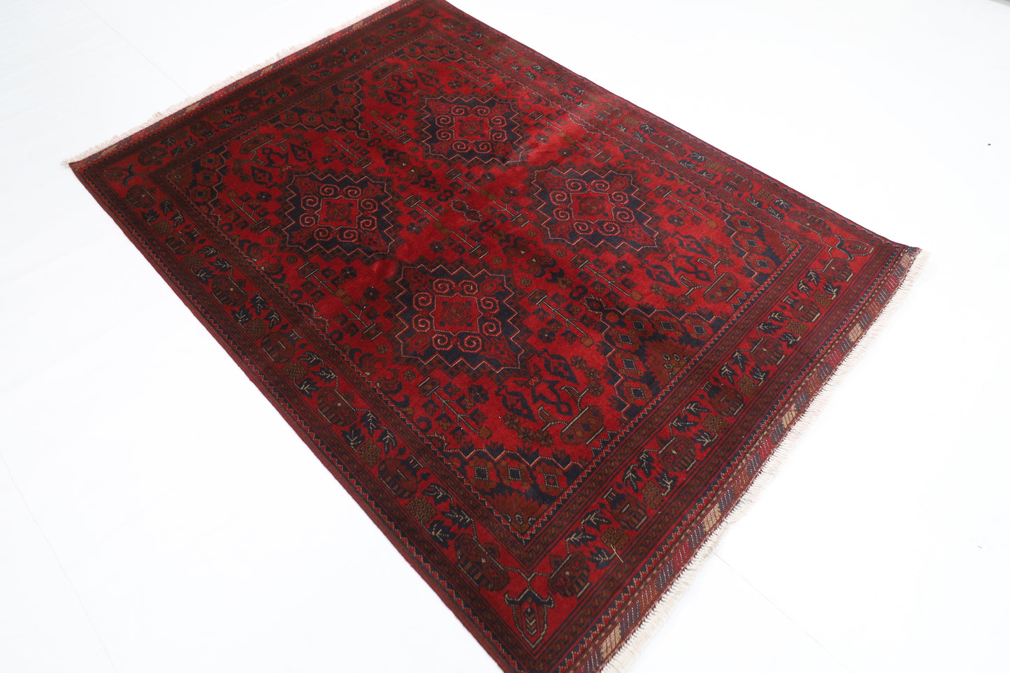151 x 210 cm | Geometric Red Oriental Area Rug Afghan Hand Knotted Wool carpet