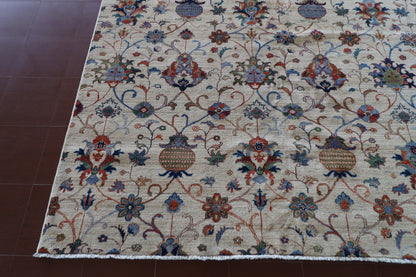418 x 696 cm | Large Sultani Design Hand Knotted Wool Afghan Carpet