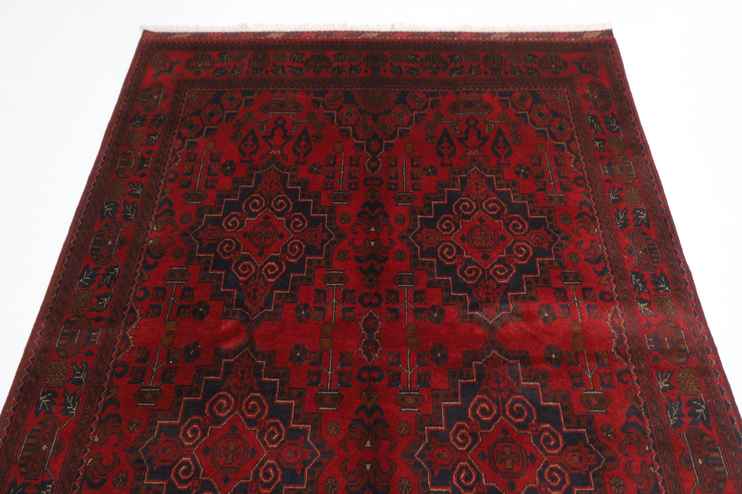 151 x 210 cm | Geometric Red Oriental Area Rug Afghan Hand Knotted Wool carpet