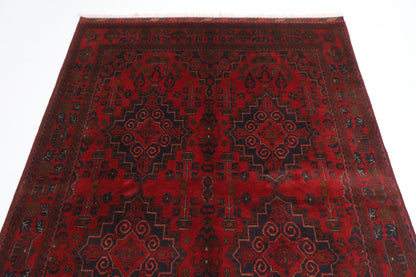 151 x 210 cm | Geometric Red Oriental Area Rug Afghan Hand Knotted Wool carpet