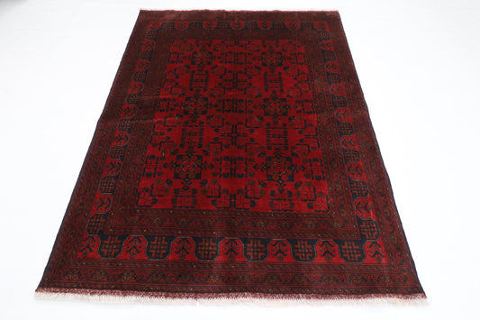 154 x 201 cm | Bokhara Red Oriental Area Rug Afghan Hand Knotted Wool carpet