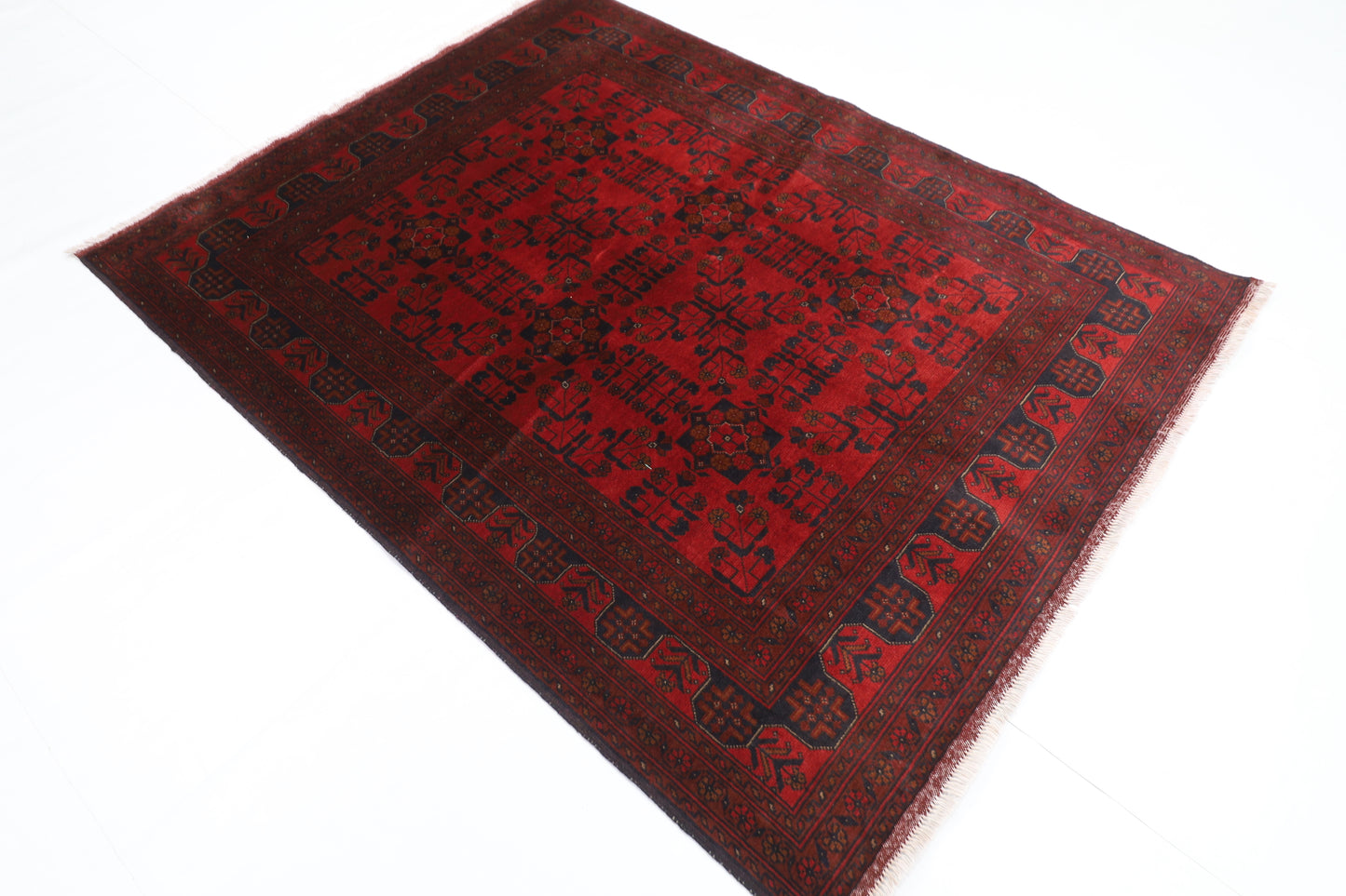 154 x 201 cm | Bokhara Red Oriental Area Rug Afghan Hand Knotted Wool carpet