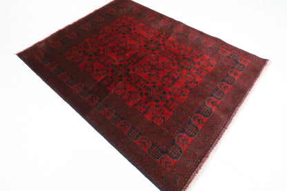 154 x 201 cm | Bokhara Red Oriental Area Rug Afghan Hand Knotted Wool carpet