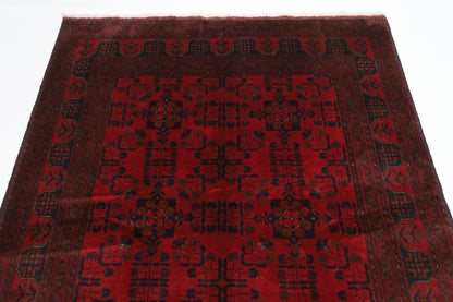 154 x 201 cm | Bokhara Red Oriental Area Rug Afghan Hand Knotted Wool carpet