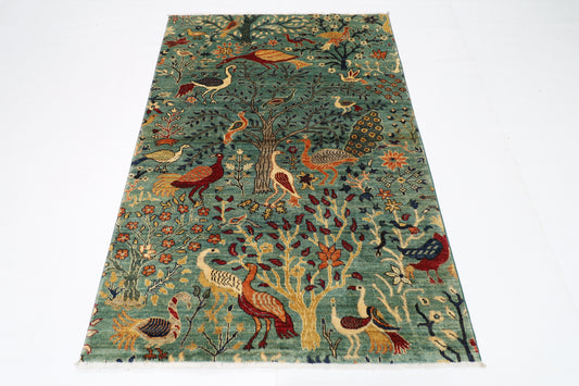 124 x 179 cm | Birds Afghan Tribal Hand Knotted Veg Dye Wool carpet