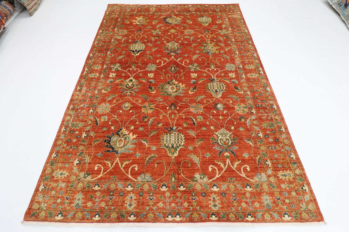 184 x 263 cm | Sultani Orange Oriental Area Rug Afghan Hand Knotted Veg Dye Wool carpet