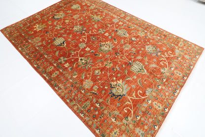 184 x 263 cm | Sultani Orange Oriental Area Rug Afghan Hand Knotted Veg Dye Wool carpet