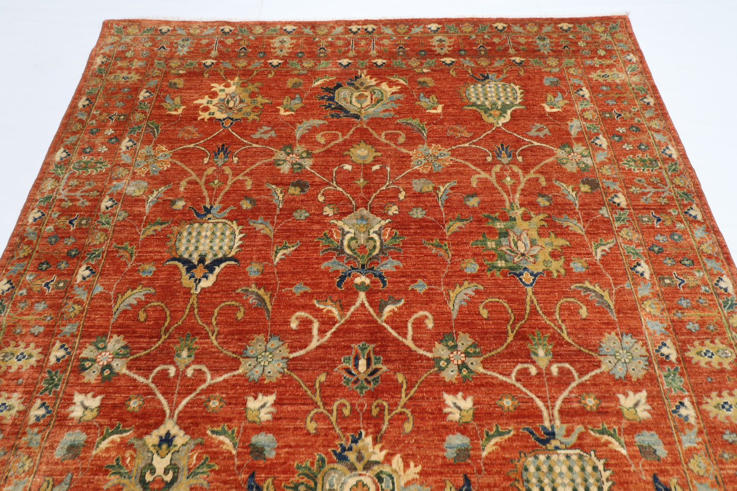 184 x 263 cm | Sultani Orange Oriental Area Rug Afghan Hand Knotted Veg Dye Wool carpet