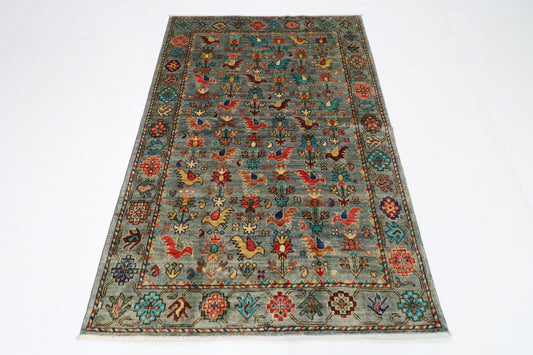 120 x 182 cm | Birds Afghan Tribal Hand Knotted Veg Dye Wool carpet