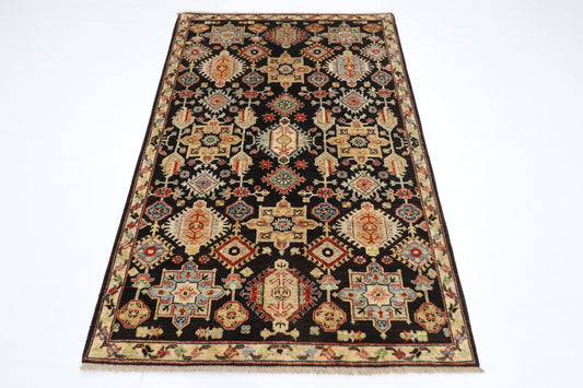 126 x 186 cm | Waziri Black Oriental Area Rug Afghan Hand Knotted Veg Dye Wool carpet