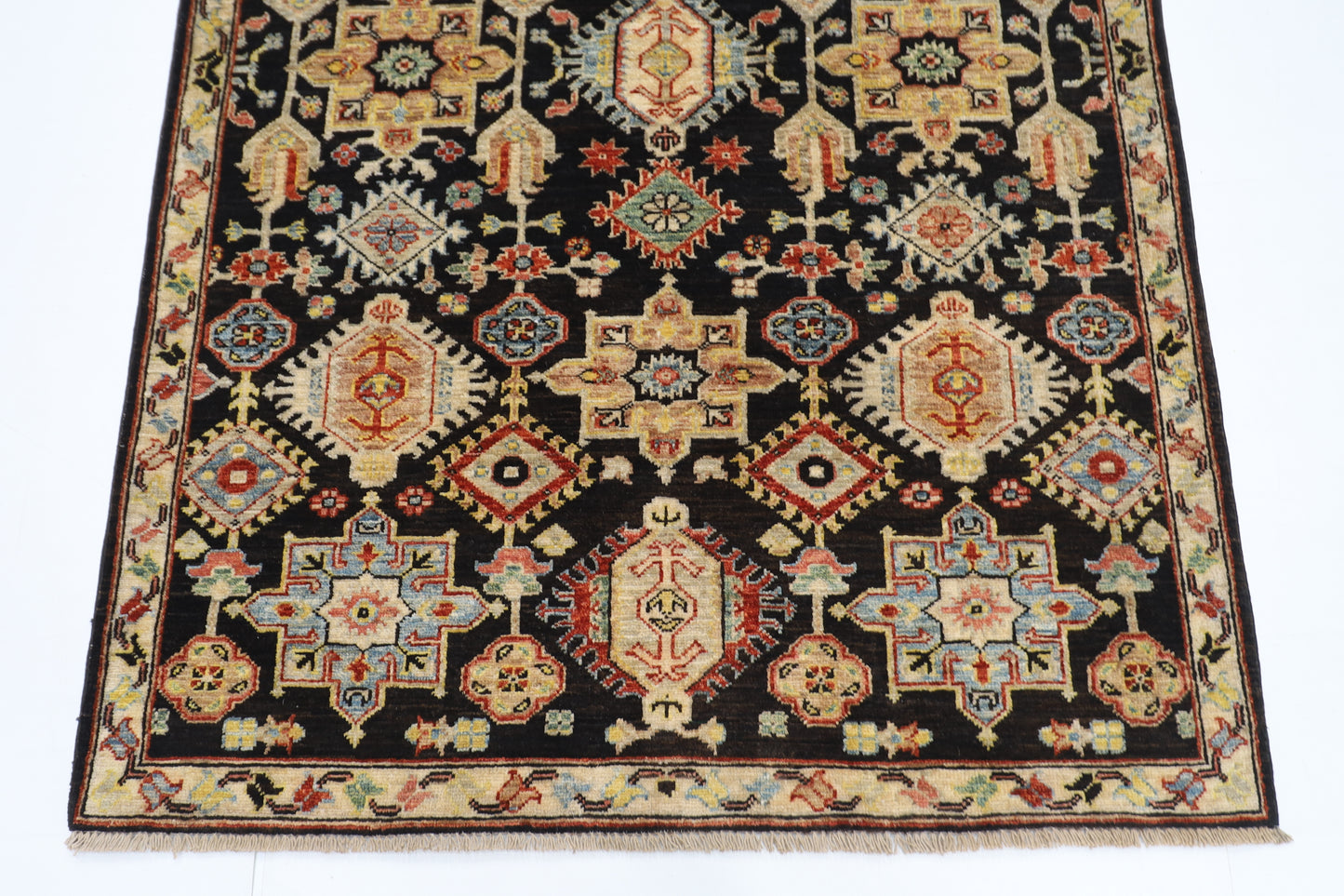 126 x 186 cm | Waziri Black Oriental Area Rug Afghan Hand Knotted Veg Dye Wool carpet