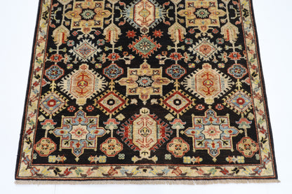126 x 186 cm | Waziri Black Oriental Area Rug Afghan Hand Knotted Veg Dye Wool carpet