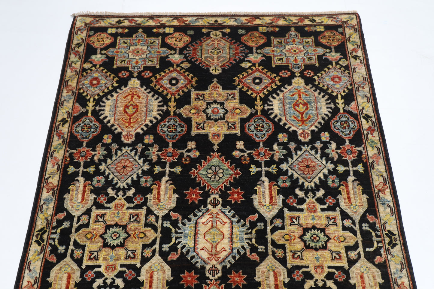 126 x 186 cm | Waziri Black Oriental Area Rug Afghan Hand Knotted Veg Dye Wool carpet