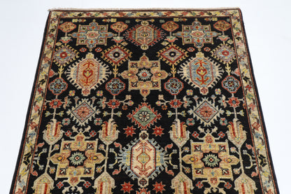 126 x 186 cm | Waziri Black Oriental Area Rug Afghan Hand Knotted Veg Dye Wool carpet