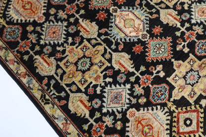 126 x 186 cm | Waziri Black Oriental Area Rug Afghan Hand Knotted Veg Dye Wool carpet